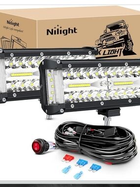 Nilight 7" LED Light Bar Pods 2PCS Spot Flood Side Shooter Wiring Harness